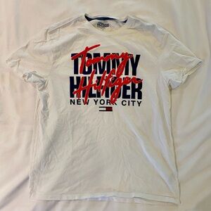 Tommy Hilfiger White and Red Graphic Tee